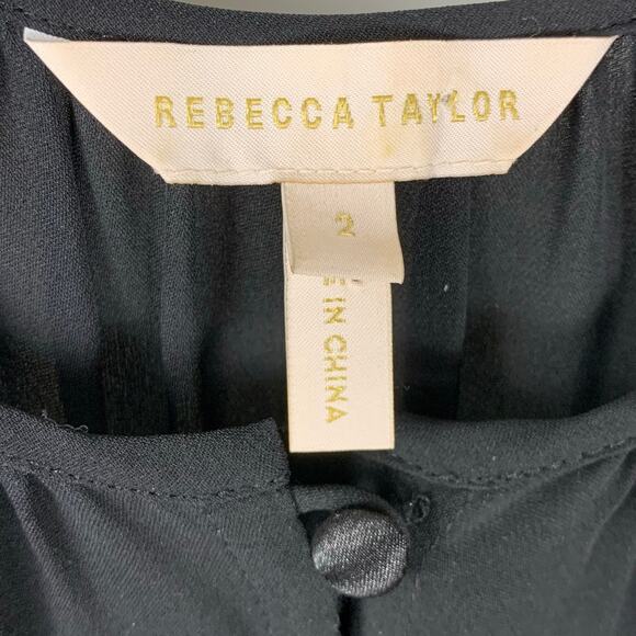 Rebecca Taylor Black Silk Long Sleeve Ruffled Knee Length Dress - Size 2 - Picture 4 of 7